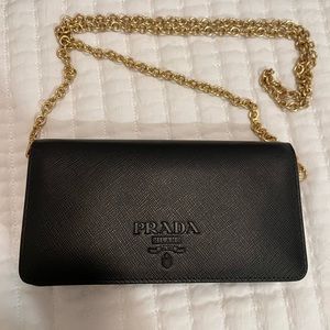 NIB Prada Wallet on Chain or Wristlet